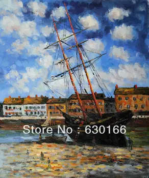 Лодка по време на отлив, ФеКамп 1881 - Клод Моне 100% Ръчна работа, класически пейзаж с маслени бои, платно, стенно изкуство