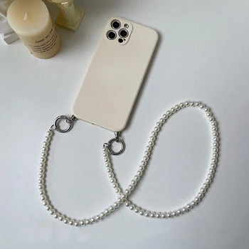 Луксозен перлата на каишка през рамо с каишка през рамото на калъф за мобилен телефон iphone 13 11 13Pro 12 12Pro Max X XR XS Max 7 8 Plus