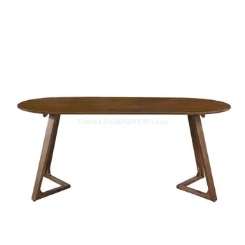Луксозен стил на Nordic Light, овална дълга маса от масивно дърво, V-образен крак, масичка за кафе и стол, стая за преговори