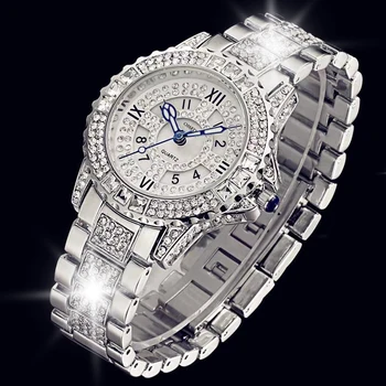 Луксозни Дамски часовник с блестящи диаманти, кварцов часовник, дамски маркови ръчни часовници, кристална гривна, Модни часовници Relogio Feminino