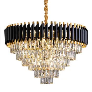 Луксозни Черни Златни Метални Полилеи Led За Хол, Трапезария, Модерен Кристална Окачен Лампа Блясък K9, Лампа За Вътрешно Осветление