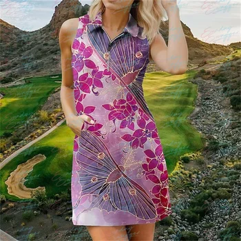 Лятно дамско модно без ръкави рокля с флорални принтом за голф, спортно ежедневното рокля за фитнес, дышащее быстросохнущее рокля
