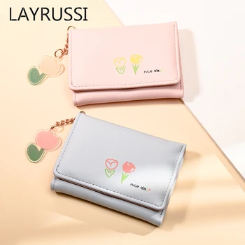 Малка чантата си, с цветя модел LAYRUSSI за жени, преносим водоустойчив женски портфейл, студентски сладък сгъваем портфейл, чанта за карти, портфейл за момичета