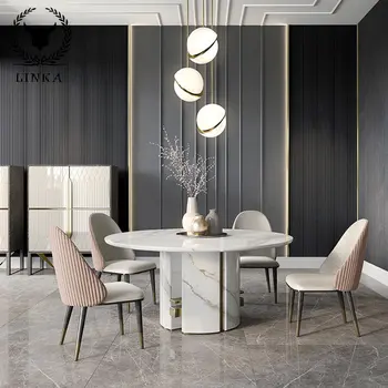 Маса за хранене модерен минималистичен лесен луксозен стил от неръждаема стомана, мрамор, скандинавски минималистичен домашен маса за хранене