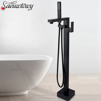 Матиран черен външен смесител за вана комплект за душ в банята, смесителна батерия за вана с ръчен душ, батерия за топла и студена вода
