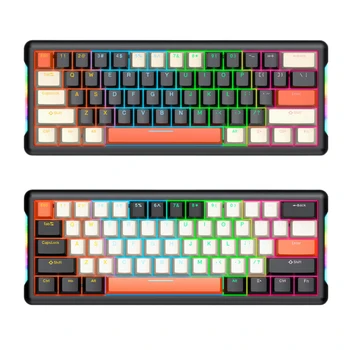 Механична клавиатура с 61 клавиша, 1000 ма, RGB осветление, жични клавиатура с гореща замяна, зелена/червена детска клавиатура Ос Type-C за лаптоп