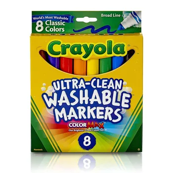 Миещи се маркери на Crayola Ultra Clean, Различни цветове, 8 броя, Широка линия 58-7808 / Тънка линия 58-7809