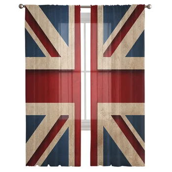 Модел на британския флаг в ретро стил, прозрачна завеса за хол, спалня, вуалевая покривка, Кухненски прозорец, тюлевые завеси, вещи от първа необходимост