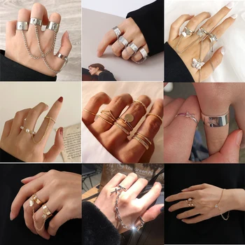 Модерен Комплект пръстени на дълга верига с готически пеперуда от Кристална сплав, Регулируема Отворен Пръстен на пръста си, за Подарък, за партита, Трендови бижута от 2021 г.