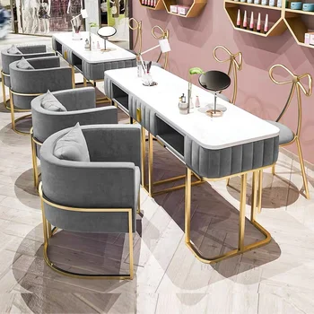 Модерен мраморен маникюр, маса, комплект столове, салонная мебели, професионален маникюр маса в скандинавски стил, луксозен единична двойна ноктите маса