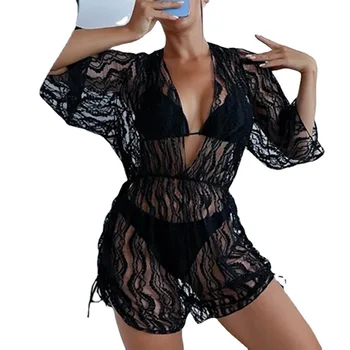 Модерен мрежест женски бански костюм с дълъг ръкав, слънцезащитен крем, комплекти бикини от 3 теми, бански костюм за жени
