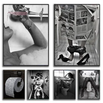 Модерен тоалетна, сексуална Жена и вино, Плакати с цигари, Щампи За Четене на вестници, Ретро бар, Стенно изкуство, начало декор на Банята