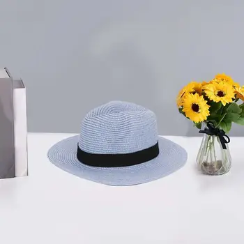 Модерна пътна шапка, удобни сламена шапка, сгъваема унисекс, плажна сламена шапка с широка периферия, анти-UV
