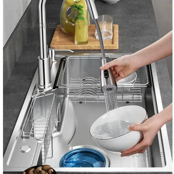 Модерни кухненски мивки с едно канавката, удебелена домакински мивка от неръждаема стомана 304, кухненска мивка, луксозна мивка за кухненски принадлежности