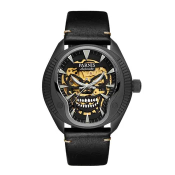 модерни мъжки ръчни часовници,мъжки автоматичен часовник PARNIS луксозни мъжки механичен часовник водоустойчив часовник с светящимся виртуален скелет и череп