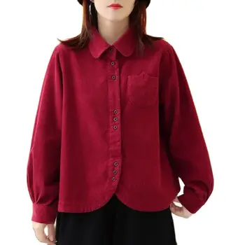 Модерно дизайнерско вельветовое палта за жени, новост 2023 г., пролет-есен облекло, дамско яке, блузи, корейската къса риза с копчета, Връхни дрехи