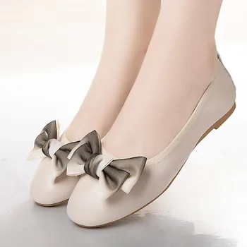 Модни дамски обувки на плоска подметка с пеперуда и възел, вечерни балет апартаменти от естествена кожа с квадратни пръсти, големи дамски обувки на плоска подметка