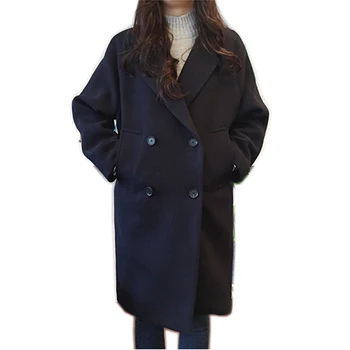 Модно дамско дълго палто, вълнена, за офис, однотонная свободна дамско яке, двубортное кашемировое палто и сако