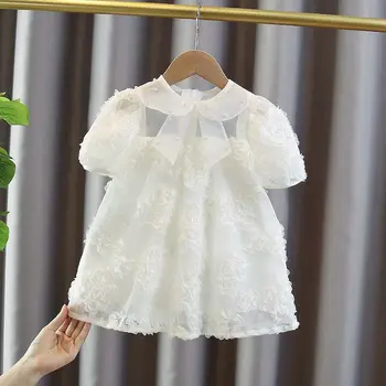 Модно лятна рокля с 3D цветя, расшитое мъниста, за малки момичета, елегантни рокли принцеса рожден ден, празнична облекло