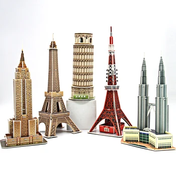 Монтесори Изделия са ръчно изработени от хартия 3D играчки-пъзели Cubicfun Tower Модел за сглобяване на пъзел Образование Детски играчки за Украса на масата