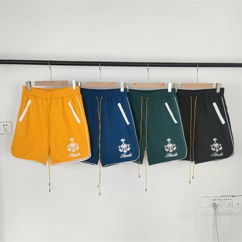 Мрежести къси панталони Rhude за мъже и жени е 1: 1, висококачествени гащички в стил хип-хоп с лого и бродерии