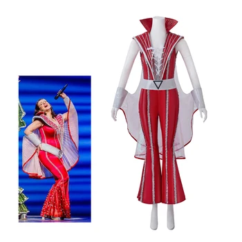 Музикален костюм за cosplay, Mamma Mia, червен гащеризон с плащом, костюм Abba, музикален диско-гащеризон, сценични костюми, Луксозни танцов костюм