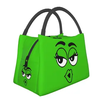 Мультяшная чанта за обяд с шоколад-зелени конфетными лица, дамски чанти-хладилник, термоизолированные обяд-апарати за работа, на пикник или при пътуване