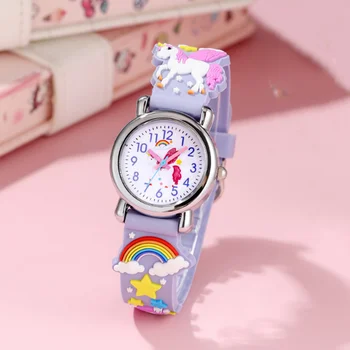 Мультяшные детски часовници за момичета и момчета, студенти, силиконови часовници с розови единорогом, прекрасна звезда, подарък за парти, кварцов часовник