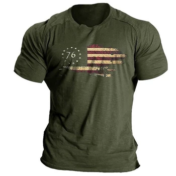 Мъжка тениска с принтом американския флаг в стил харадзюку, Мъжки Блузи, Ежедневни мъжка тениска с кръгло деколте, Просто модни дрехи Оверсайз С къс ръкав