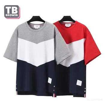 Мъжки t-shirt TB BROWIN, брендовый памук с кръгла воротом, цвят на четири ивици, корейската версия на усвояване на пот, за почивка, къси ръкави