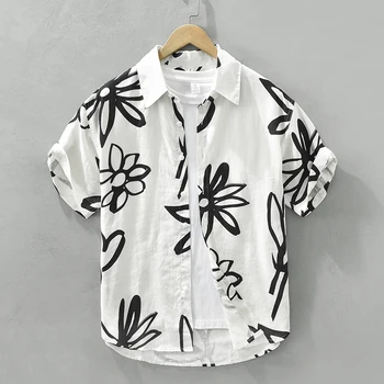 Мъжки бельо риза, модни блузи с къс ръкав и принтом, лятна нов дизайнерски дрехи 2023