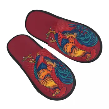 Мъжки, Дамски плюшени домашни чехли с цветно петела, топла мека обувки, домашни обувки есен-зима 2023