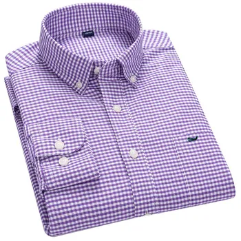 Мъжки Ежедневни Риза в клетката, Удобни Ризи Специален дизайн, С дълъг ръкав, Удобна за грижите, Висококачествени Текстилни тениски от 100% памук Оксфорд