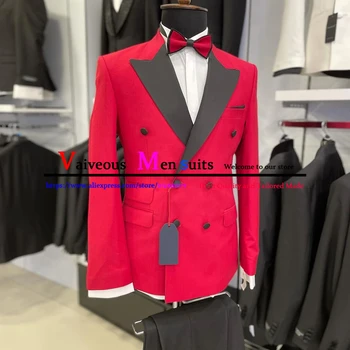 Мъжки костюм по поръчка от 2 теми (яке + панталон Двубортные червени сватбени костюми, Комплекти блейзеров за гала вечеря на младоженеца, Abito Uomo