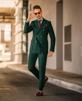 Мъжки костюм Хънтър Green, костюм по поръчка, случайни улични модерен смокинг, моля костюм за бала, 2 броя, яке + панталон