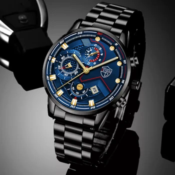 Мъжки модни луксозни бизнес часовници за мъже, спортни, ежедневни кварцов часовник от неръждаема стомана, мъжки светещи часовници relogio masculino