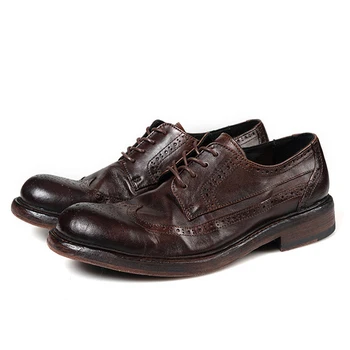 Мъжки обувки изработени ръчно, големи размери 38-48, тежкотоварни oxfords в ретро стил от выстиранной естествена кожа, висококачествени мъжки ежедневни кожени обувки