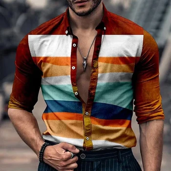 Мъжки Ризи и блузи, ризи с копчета, градинска облекло, блузи с 3D принтом в бароков стил, модни и ежедневни реколта празнична риза с дълъг ръкав