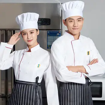 Мъжки униформи Луксозна хотелска закусвалня с дълги ръкави и копчета за Риза-готвач за обществено хранене Риза готвач Униформи за сервитьори