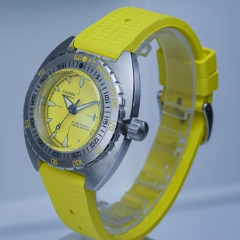 Мъжки часовник за водолази THORN 44 мм, жълт циферблат, сапфирен кристал, NH35, механизъм за самостоятелно ликвидация, 200 м, Водоустойчив, въртящи bezel, светещи маркери