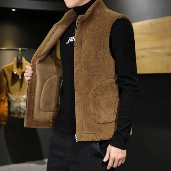 Мъжки яке, брендовое палто с висока яка и кожа подплата, мек вълнен плат сгъсти жилетка, топла жилетка без ръкави, корейската мода големи размери