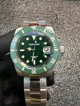 Мъжките механични часовници на марката YANGHOU със зелен циферблат 40 мм, мъжки часовник от неръждаема стомана, мъжки часовник от сапфир стъкло NH35