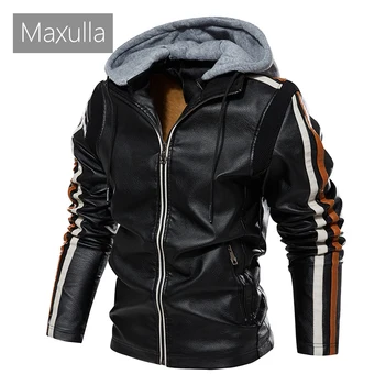 Мъжко яке изкуствена кожа Maxulla, модни кожени палта с качулка, мъжки ежедневни панталони якета от изкуствена кожа в стил пънк, мотоциклетни якета, Дрехи