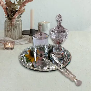 Набор от арабските курильниц за тамян, прозрачно украса с огледален тава, лещи, централна част, маса, кадилница за тамян и за офис, спалня, СПА