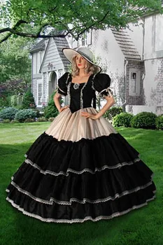 наистина проба бондажа от епохата на гражданската война Широка рокля Топка рокля с широки рокли с ръчно изработени от тафта, за бала на майката на булката