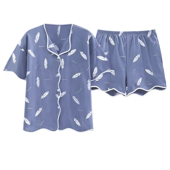 Най-новите летни дамски пижамные комплекти, Свободни пижами, нощници с цветен модел от млечно влакно, Мека пижама с къс ръкав за момичета