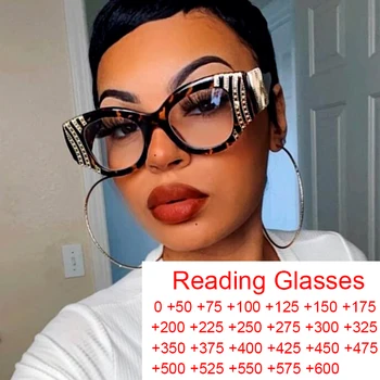 Негабаритная Квадратна рамка, Дамски Луксозни анти-сини очила, Метални бижута, Очила за четене, слънчеви очила с диоптрией 0 +50 +100 +200 +300