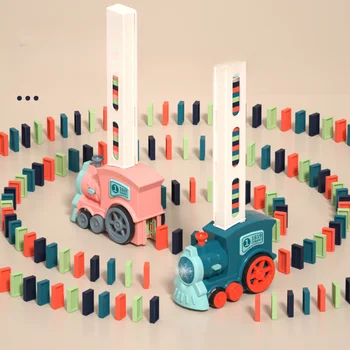 Нов детски електрически влак-домино, автомобилен комплект, звук и светлина, автоматична полагане на доминото, тухлени блокове, игра, образователна играчка на 