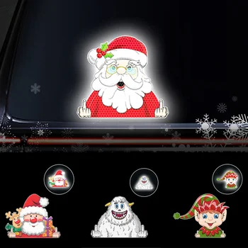 Нов Коледа Дядо Коледа, елф, Лосове, снежен човек, забавен среден пръст, светоотражающая стикер за дома, оформление на автомобила, рефлектор, стикер за коледен декор
