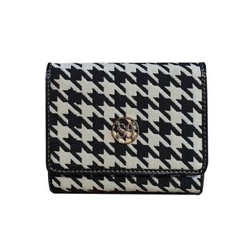 Нов кратък чантата с бродерия под формата на Хаундстута, дамски портфейли от естествена кожа, оригинална марка, сгъваем портфейл, женски държач за карти